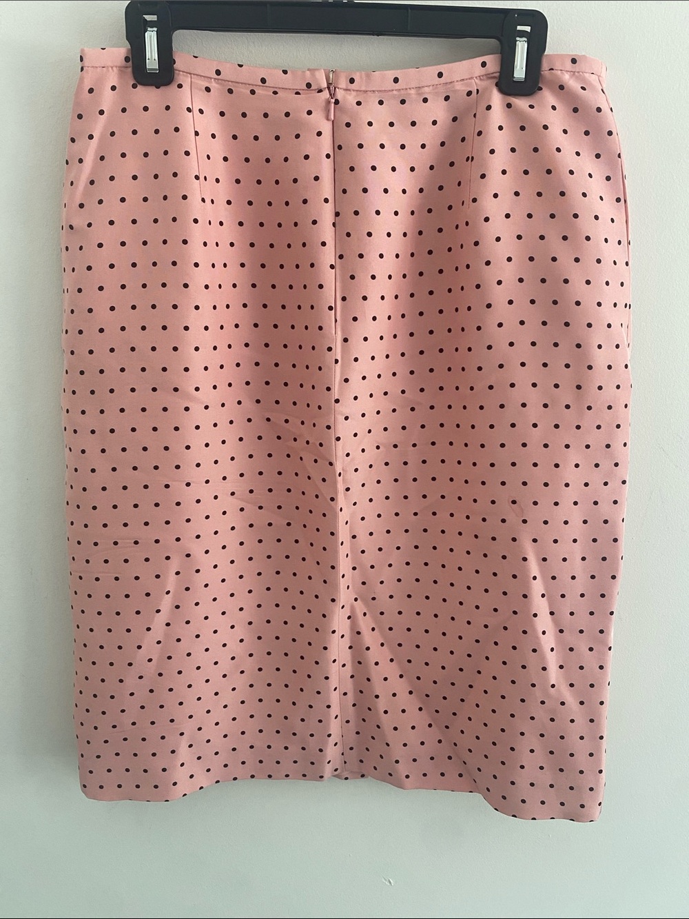 Donna Morgan Vtg Silk Black Shell Pink Polka Dot Lined Front Vent Skirt 14 *FLAW
